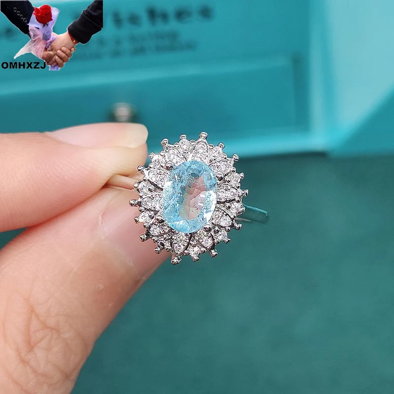 

OMHXZJ Wholesale RR1871 European Fashion Fine Woman Girl Party Birthday Wedding Gift Oval Shiny AAA Zircon 18KT White Gold Ring