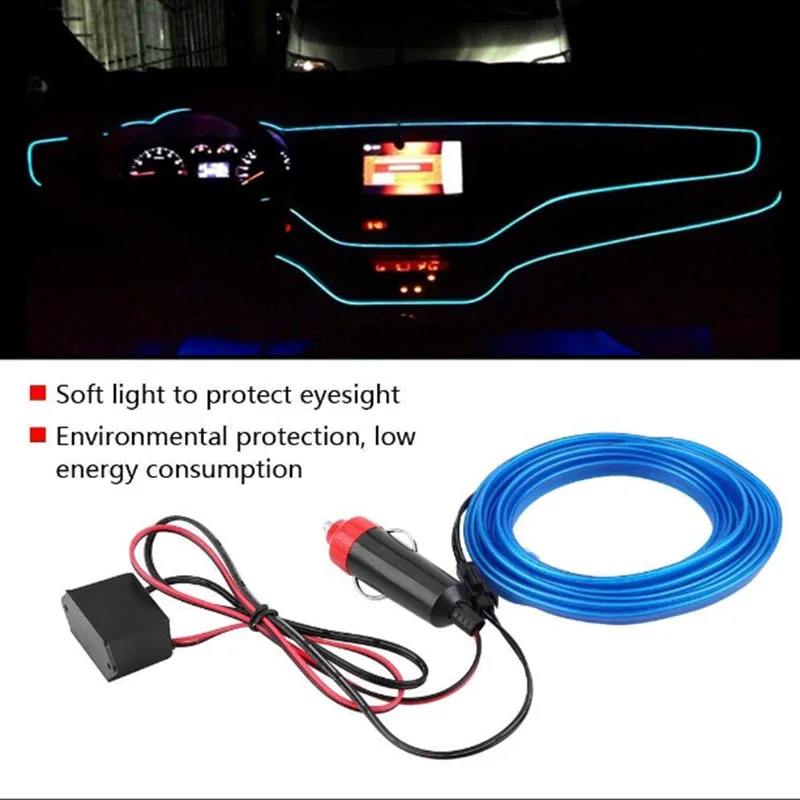 5m Car LED Strips Decoration Strip 12V Flexible Neon EL Wire Rope Indoor Universal Interior Light for Auto | Автомобили и