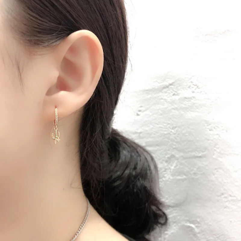 Серьги из стерлингового серебра 925 пробы модные милые кактус короткие Висячие
