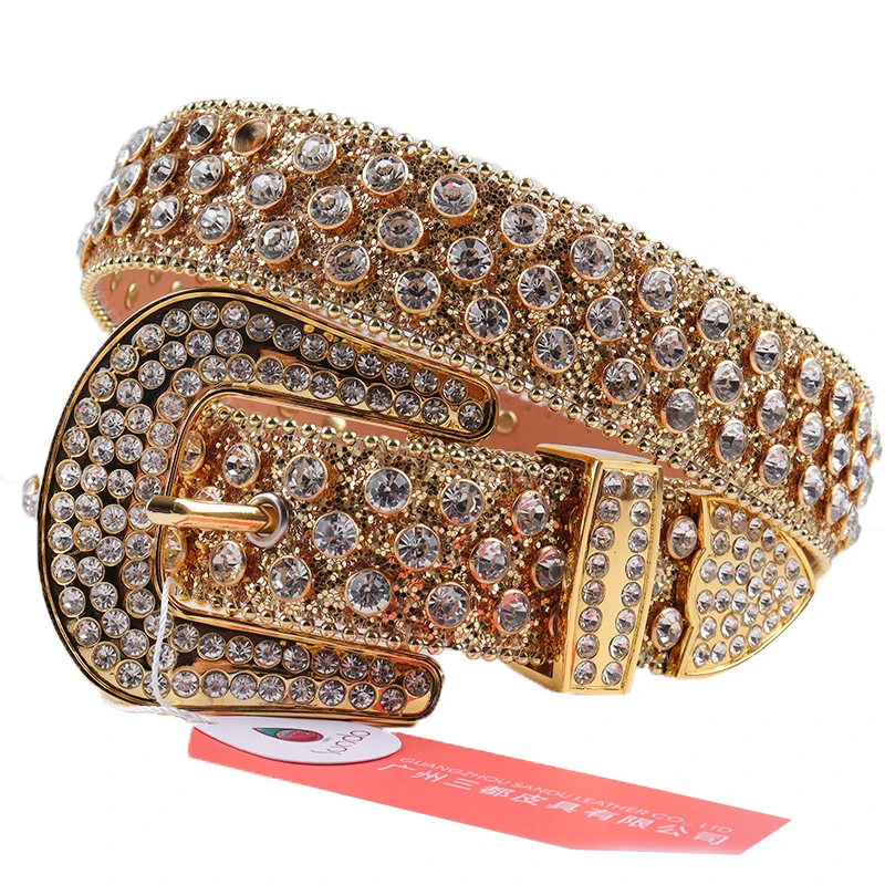 

Gold Belt For Men Silver Rhinestone Leather Strap Women Luxury Designer Diamond Studded Waist Belt For Jeans Ceinture Homme Luxe