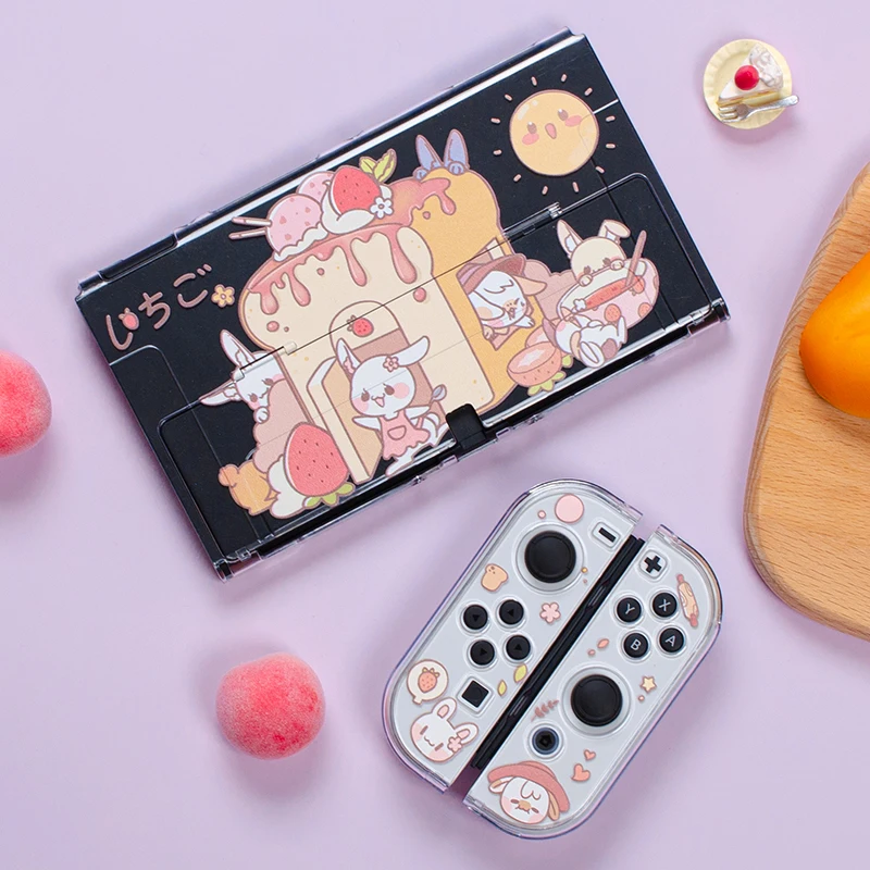 

Lovely Rabbit Transparent Switch OLED Protective Shell Joy-Con Controller Split Hard Cover Protection Case For Nintendo Switch