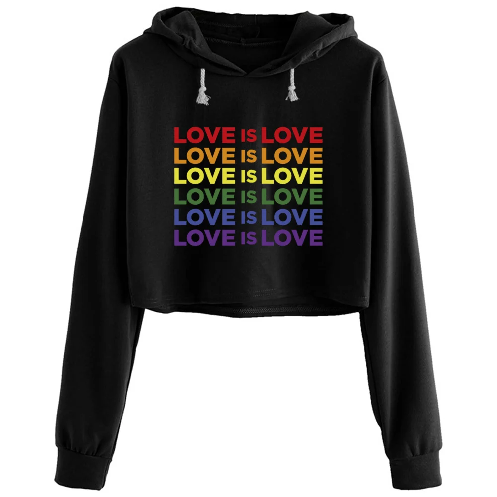 

Gay Pride Rainbow Equality Crop Hoodies Women Aesthetic Kpop Korean Y2k Pullover For Girls