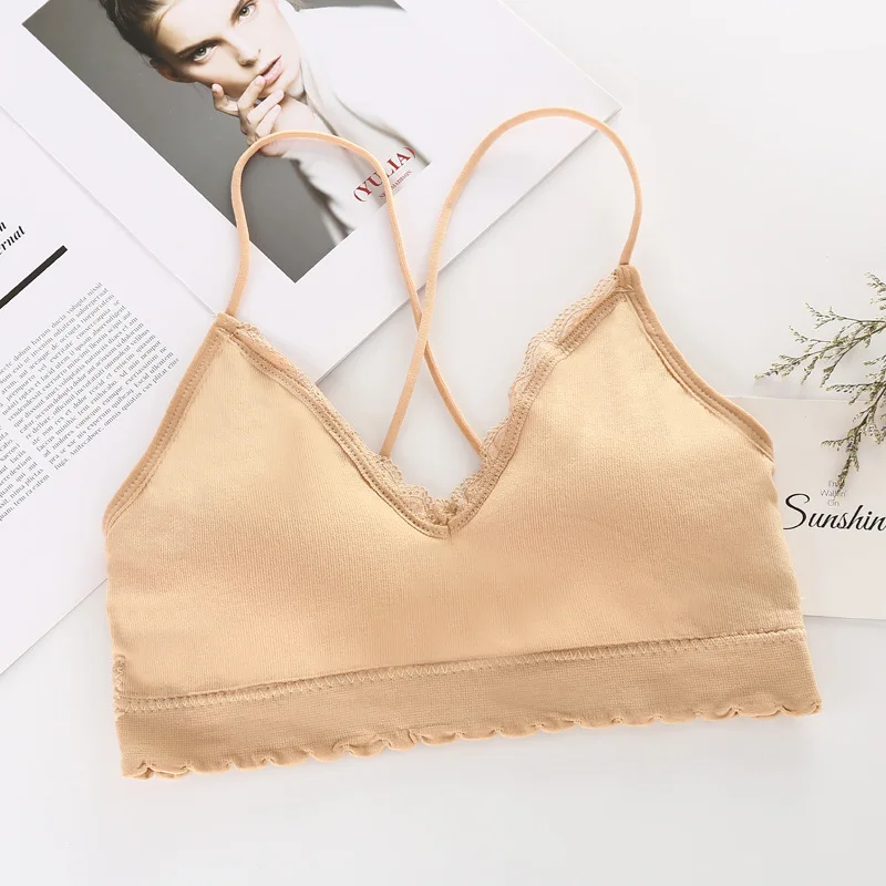 Кружевной топ Бюстгальтер без рукавов с V образным вырезом женские майки