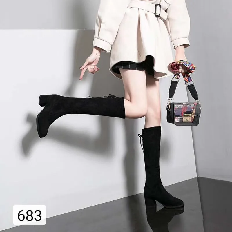 

net red the new and Women's boots are solid color warm elastic boots