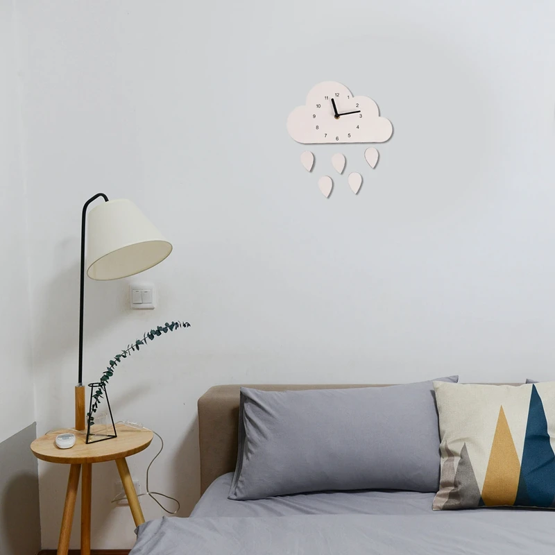 Nordic Style Nursery Clock Wooden Cloud Water Droplets Wall Hanging Decoration Decor Kids Children's Room | Дом и сад