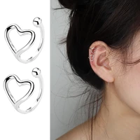 solid 925 sterling silver heart ear cuff earrings simple non pierced ear cuffs clip on earrings for women girls e0077