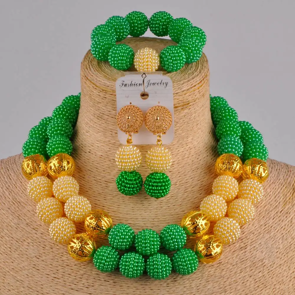 

red gold african beads jewelry set simulated pearl nigerian wedding necklace FZZ10