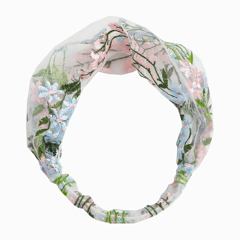 Женская винтажная повязка для волос Кружевная на голову с цветочной вышивкой