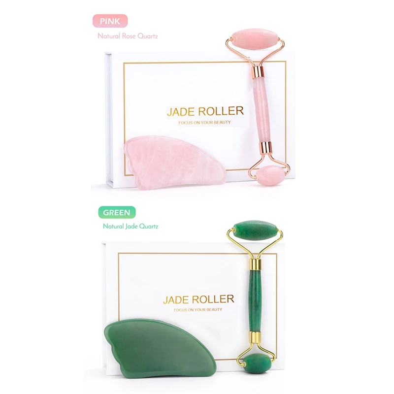 

Jade Roller Gua Sha Scraping Massage Tool Set Natural Jade Promote Blood Circulation Facial Massage Tools Q1