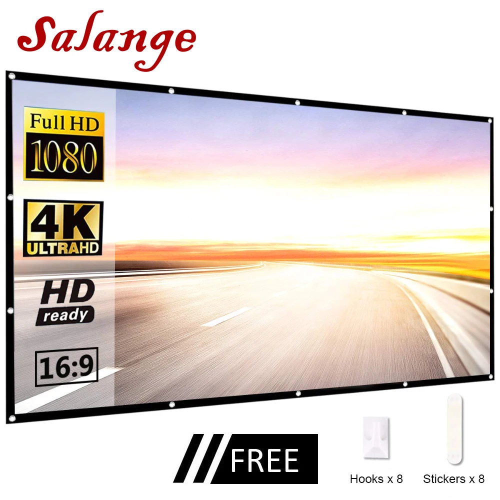 Salange экран для проектора, 60 100 120 дюймов 16:9, полиэстер открытый фильм экран для путешествий Домашний кинотеатр DLP Projektor