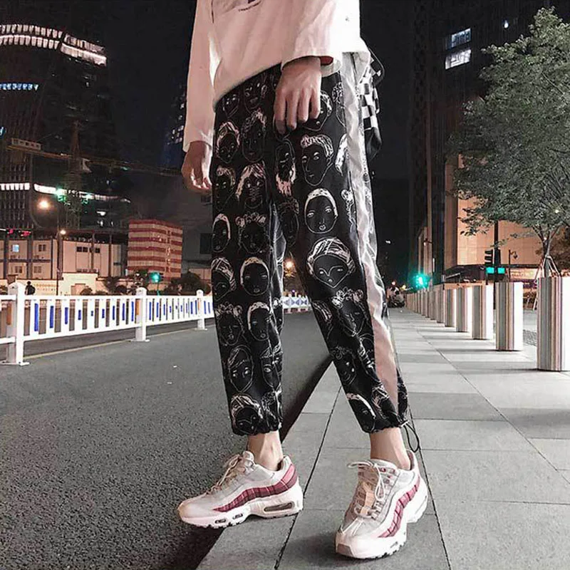 Женские свободные брюки в стиле хип хоп черные клетку большие размеры 2019|Брюки| |