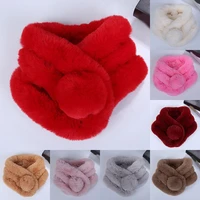 cute hairball scarf women girls solid color winter warm faux fur scarf simple all match soft plush thicken snood scarves shawl