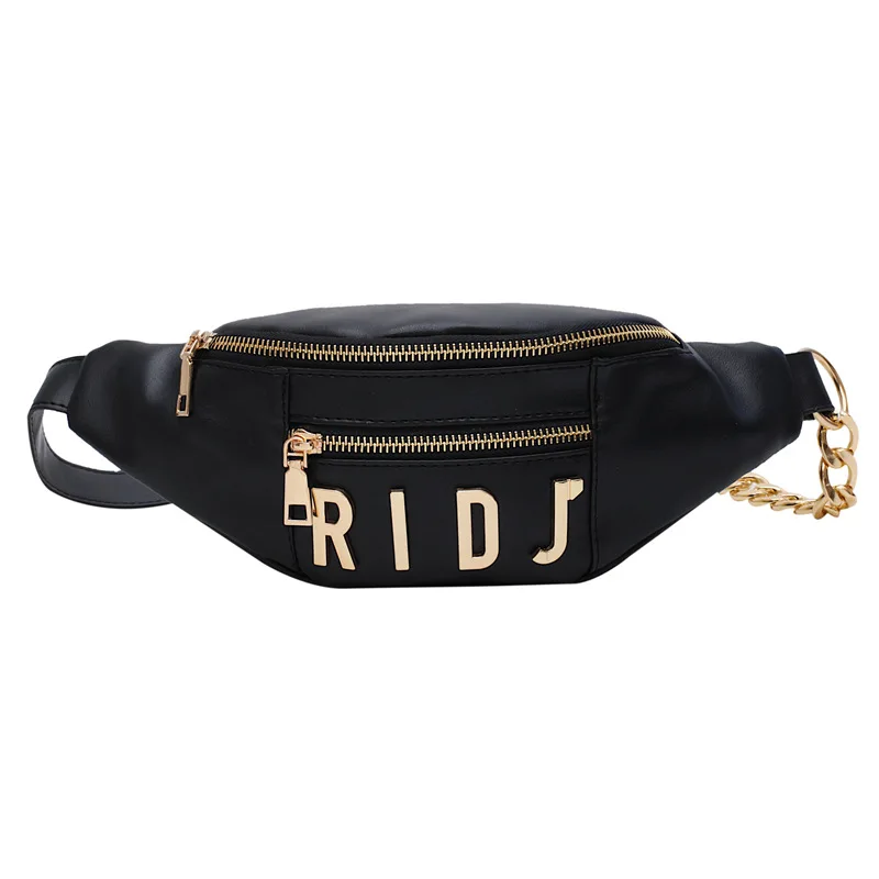 black Waist pack Женские поясные сумки, модные Поясные Сумки из искусственной кожи с буквенным принтом, водонепроницаемая поясная сумка, Женская поясная сумка, нагрудная сумка, банановые сумки, маленький карман - Цвет: black Waist pack