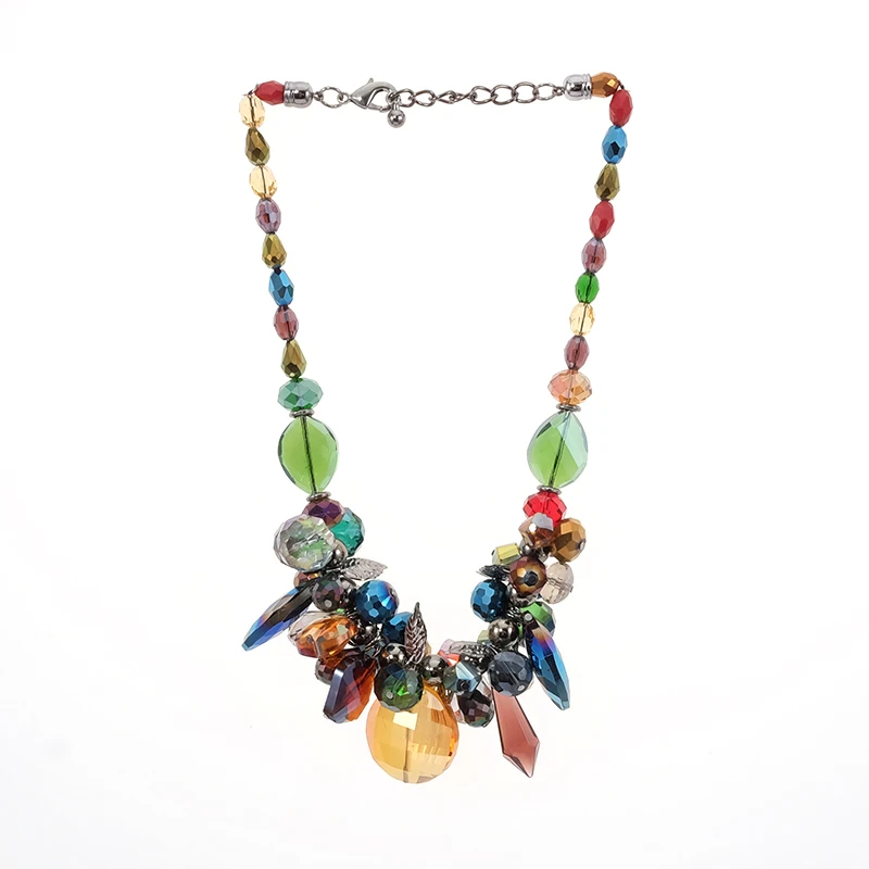 

All Seasons Women Chic Leaf Statement Colorful Glass Crystal Pendant Necklace Fashion Wedding Bridal Jewelry