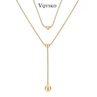 Многослойное длинное ожерелье для девушек, цепь из нержавеющей стали с подвеской, ожерелье с бусинами, женская бижутерия, аксессуары