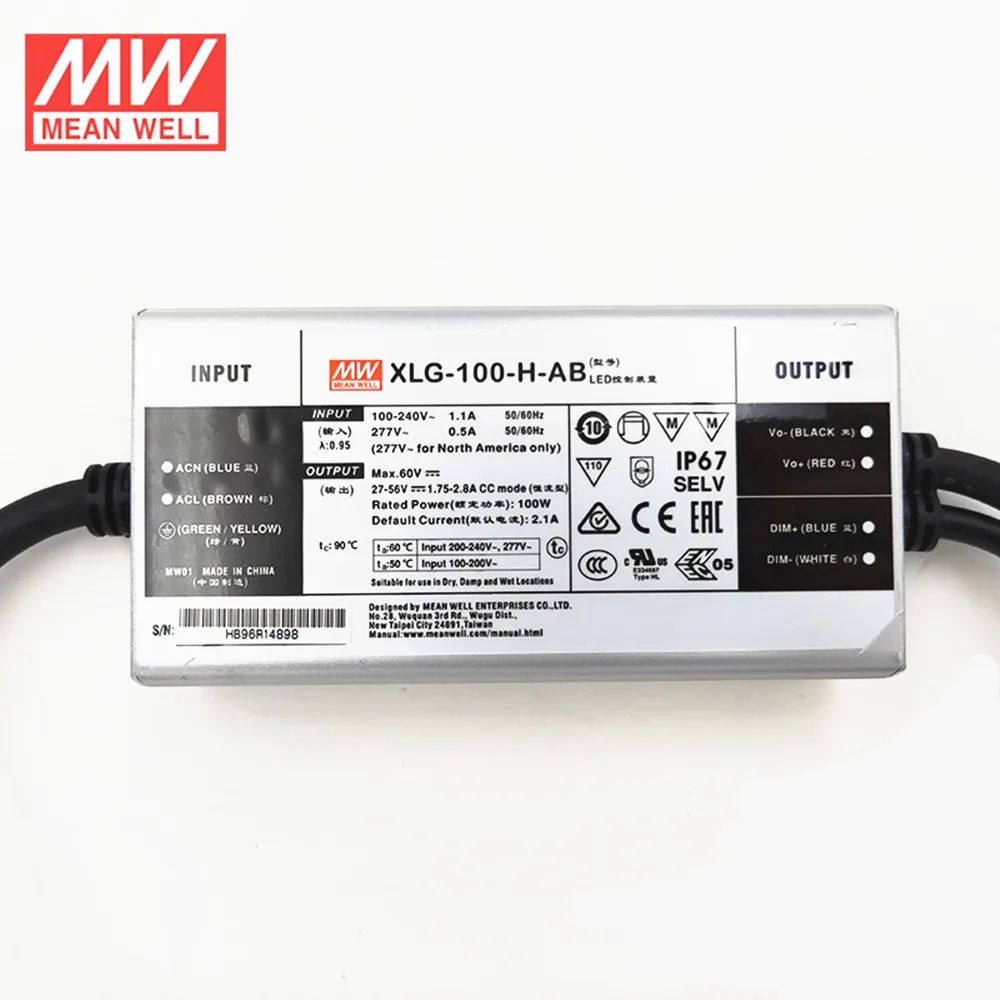 Бренд MEAN WELL представляет XLG 100 H AB Вт 27 56в 2100mA постоянного Мощность режим