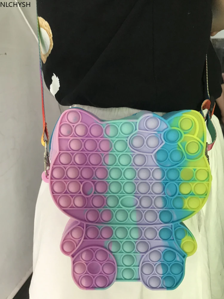 

Популярная Радужная Сумочка, Детские Силиконовые снимающие напряжение игрушки на кончик пальца, успокаивающие антистрессовые простые плю...
