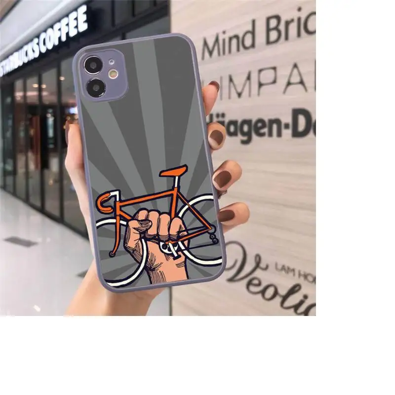 

Simple personality bicycle Phone Case Matte Transparent for iPhone 7 8 11 12 s mini pro X XS XR MAX Plus cover funda
