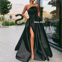 black strapless pleat prom party gown 2022 simple satin a line lace up evening dresses high quality robes de soir%c3%a9e custom made