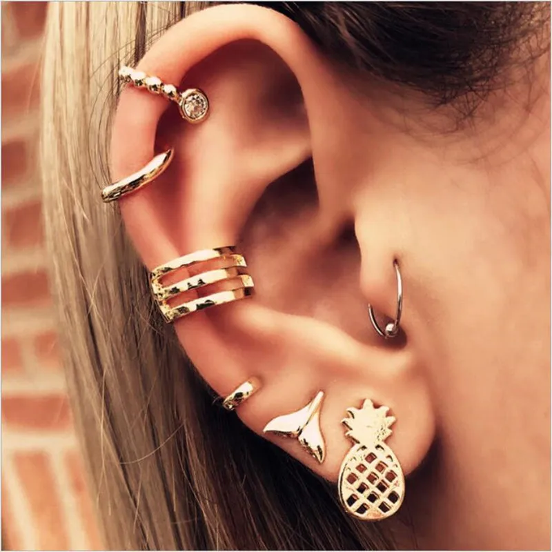 New Chain Gold Earrings For Woman Trendy Geometric CrossTriangle Circle Moon Star Pendant Dangle Set Female Jewelry | Украшения и