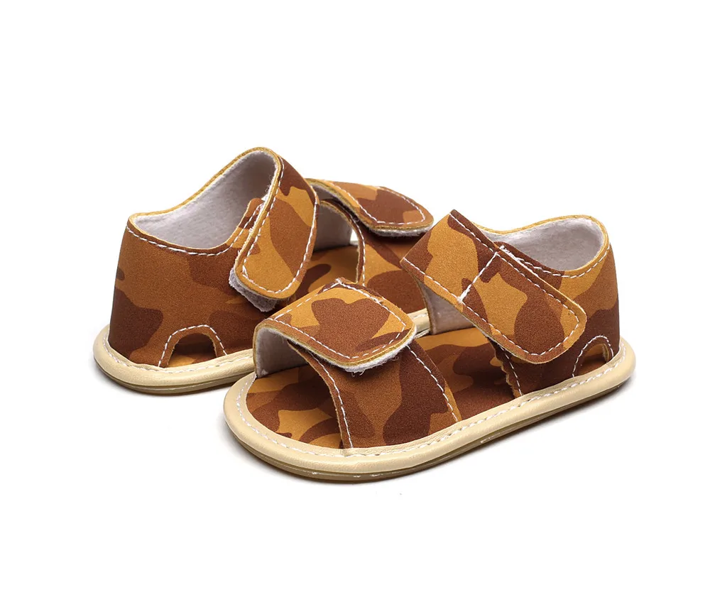 Кожаные камуфляжные сандалии для новорожденных и маленьких мальчиков девочек