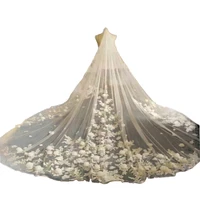topqueen v123 floral wedding veil bride cathedral droped veu long bride 5 meters with 3d flowers cathedral mantilla bridal veil