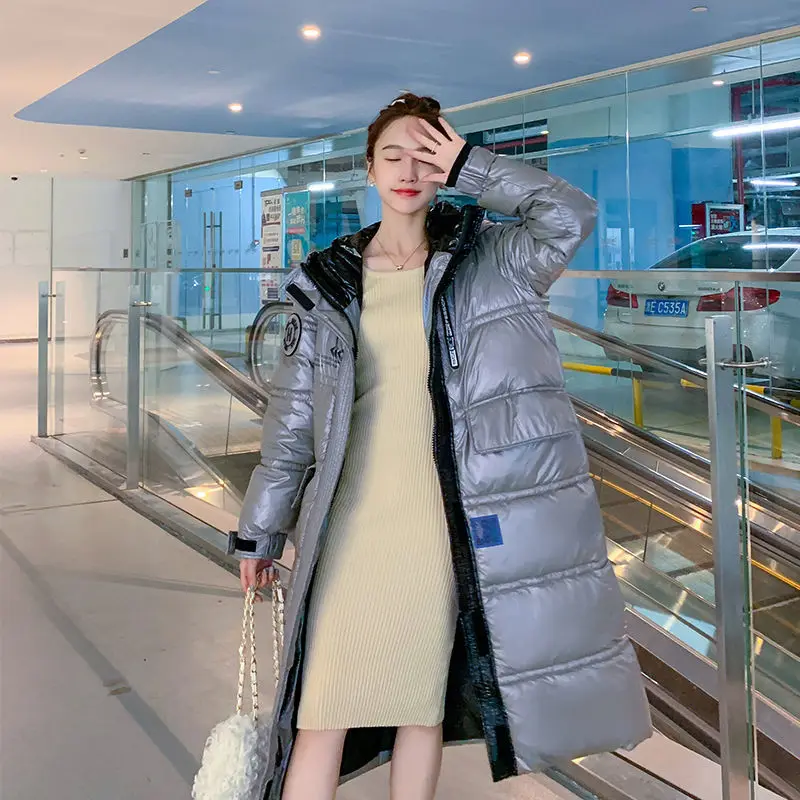 

Korean Fashion Long Winter Jackets Womens Casual Loose Glossy Jackets Hooded Warm Cotton Coat Parkas Woman Cotton Coats Overcoat