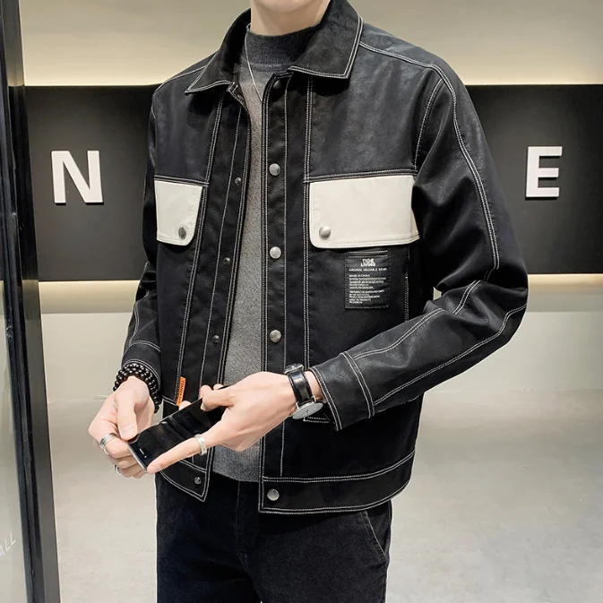 

Leather Men's spring and autumn coat fashion brand leather jacket fashion spring casual clothes