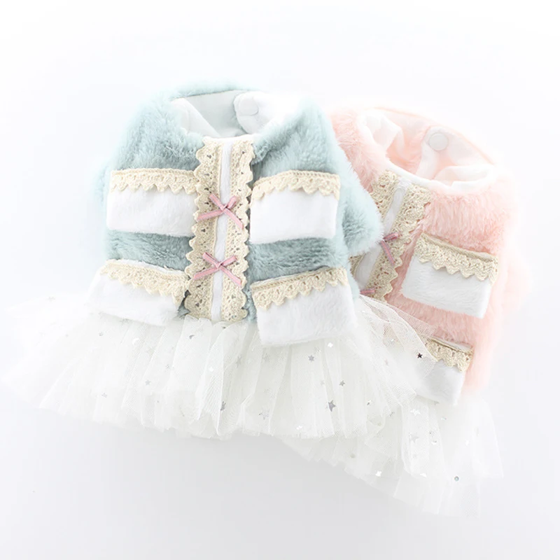 

Платье для домашних животных с маленькими карманами из искусственного кроличьего меха, Комбинезоны для собак, зимнее теплое пальто, 2 цвета,...