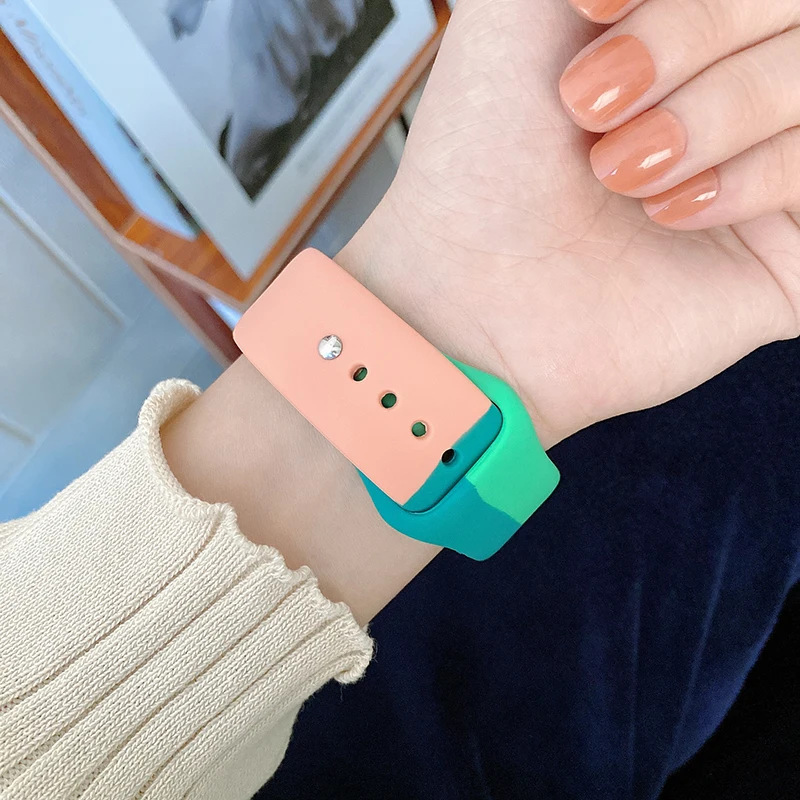 Ремешок силиконовый для Apple Watch Band 41 40 45 44 мм цветной браслет iWatch 3/4/5/6/SE 7 watch band 42 38