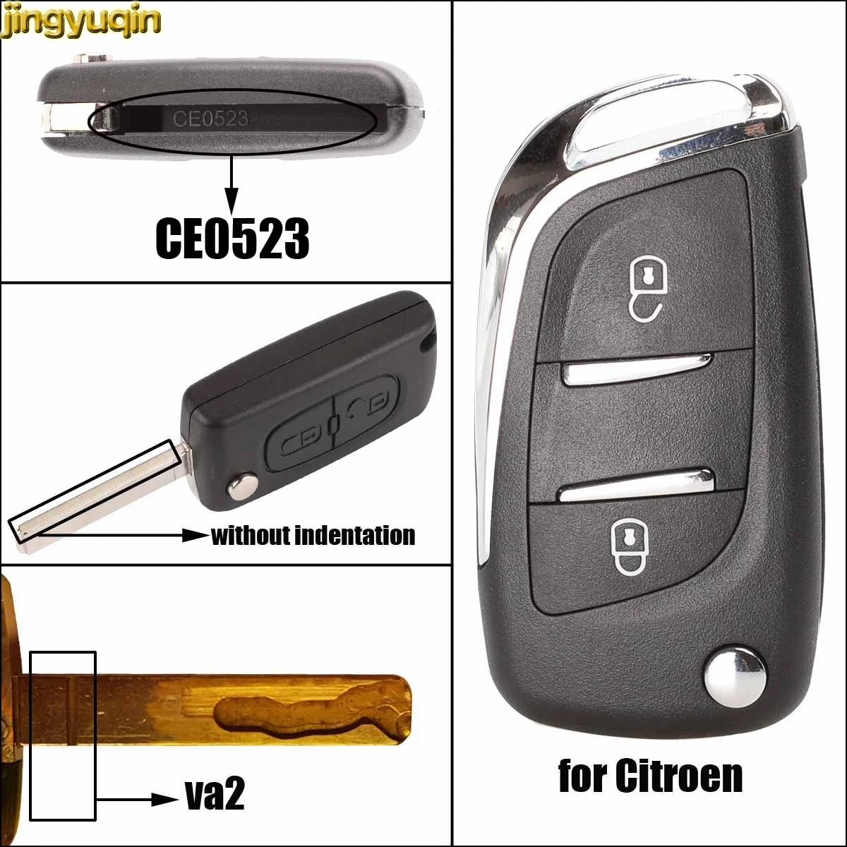 

Jingyuqin Flip Remote Car Key Shell Refit For Citroen Coupe VTR C2 C4 C5 C6 C8 Berlingo Xsara Picasso 2/3 Button VA2/HU83 CE0523