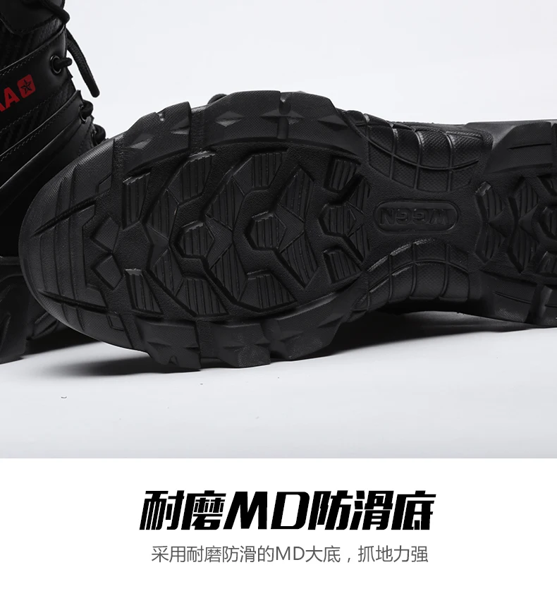 Boots Men Boots Leather Ankle Lace up Military boots Outdoor work Light fashion Moto Black Boots