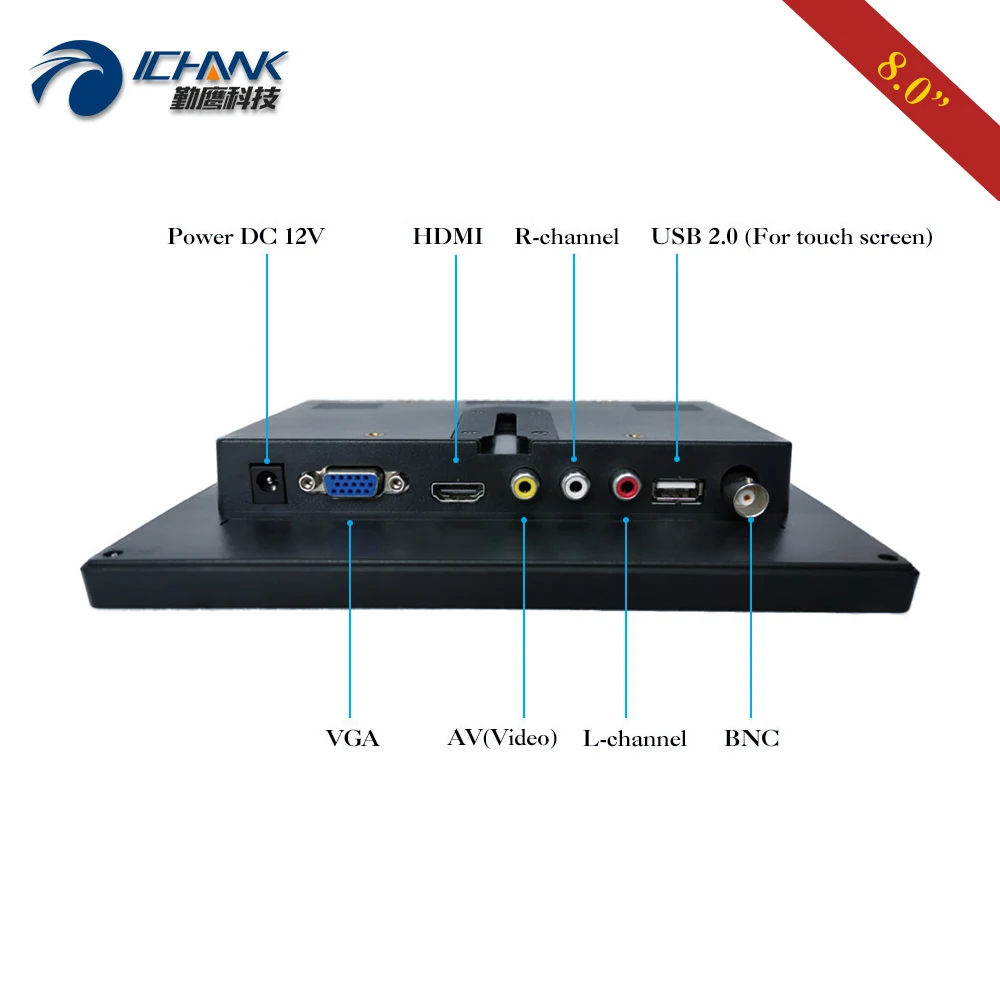 Портативный мини-монитор из четырех проводов ZB080JC-262R/8 дюймов 1024x768 4:3 VGA HDMI USB |