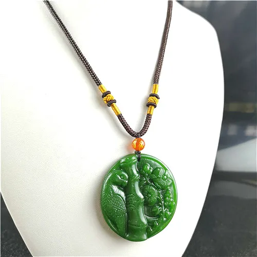 

Natural Green Chinese Hetian Jade Parrot Pendant Necklace Fashion Charm Jadeite Jewelry Carved Amulet Gifts for Women Men