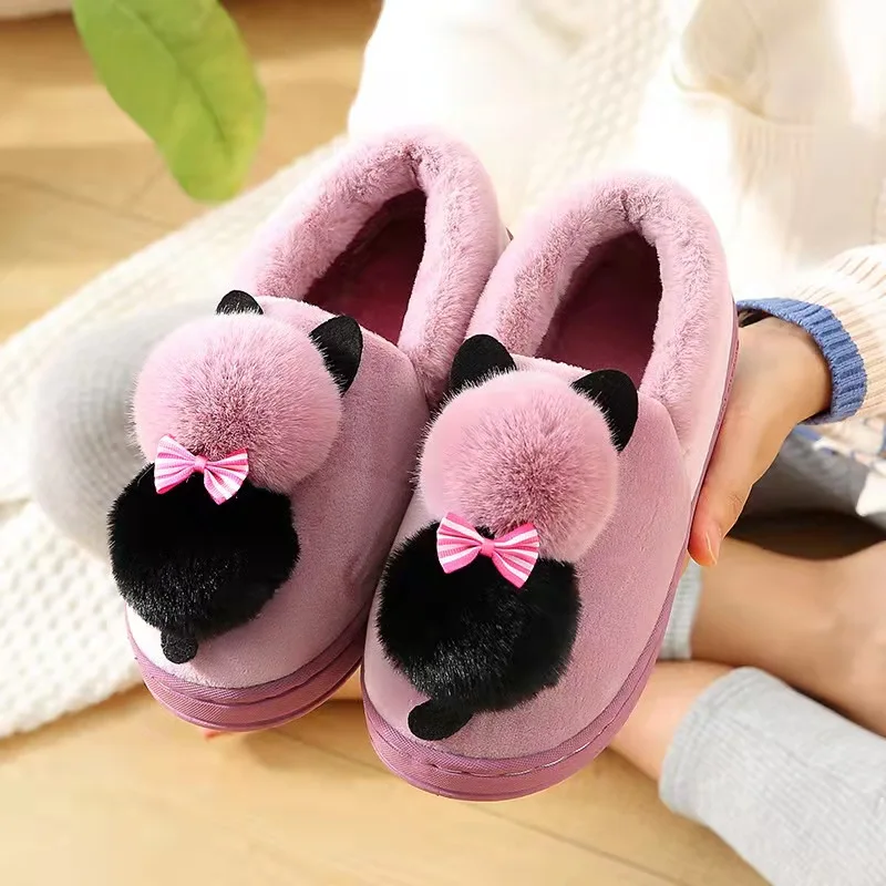 

Women Faux Fur Cute Cartoon Slippers Winter Fluffy Cat Slides Livingroom Warm Shoes Soft Indoor House Female Plush Animal Flat