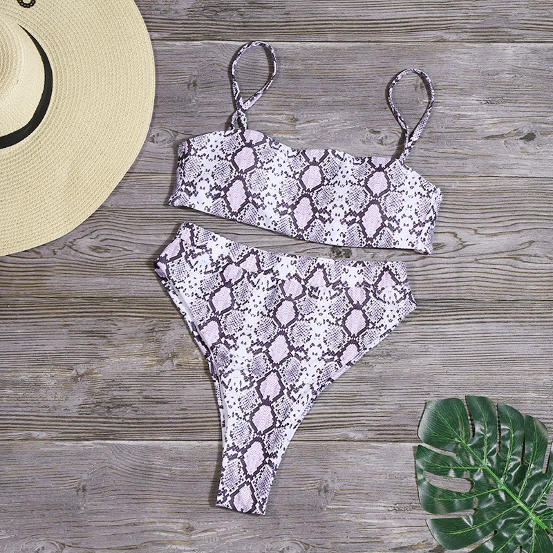 Сексуальный Одноцветный комплект бикини с леопардовым принтом высокой талией