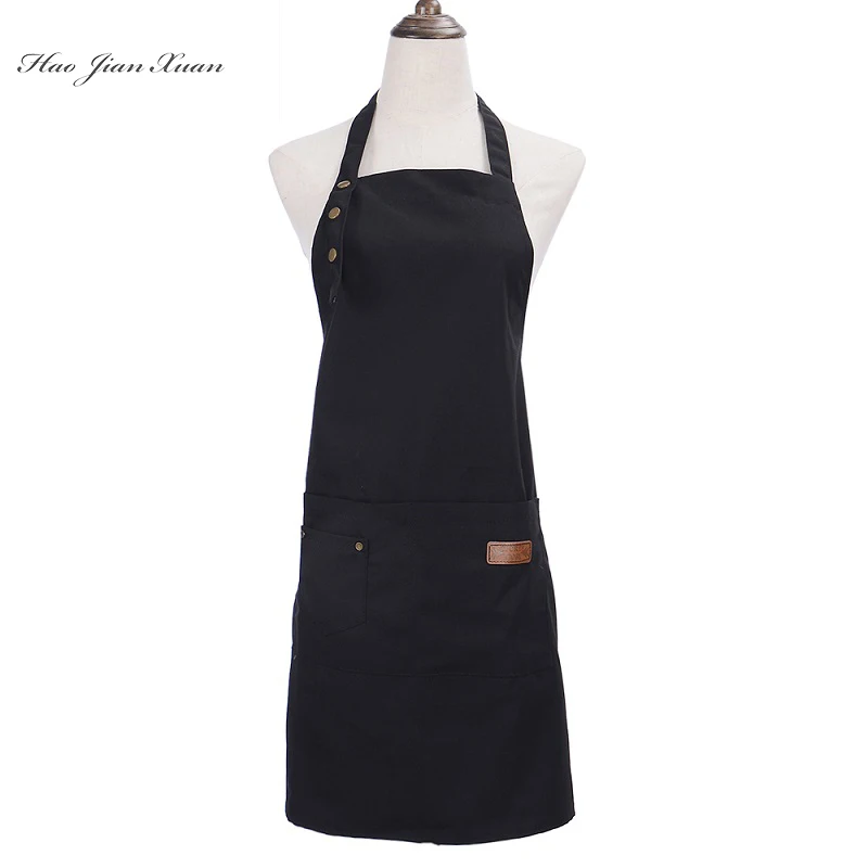 2021 New Fashion Unisex Work Apron For Men Canvas Black Apron Bib Adjustable Cooking Kitchen Aprons For Woman With Tool Pockets images - 6