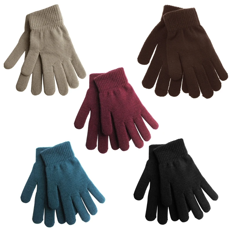 Женские и мужские зимние ребристые вязаные перчатки с полными пальцами базовые
