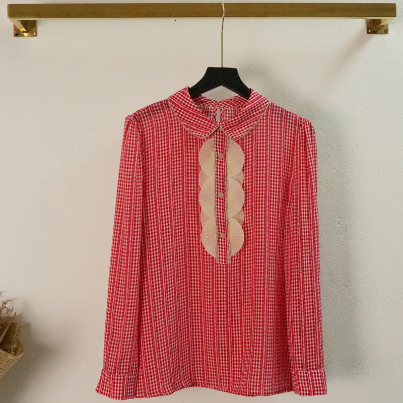 

2021 Spring Women's elegant Blouses Top High quality 100% Silk long sleeve Shirts C813