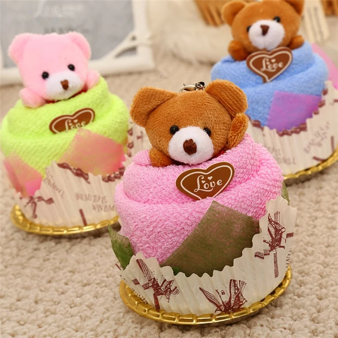 S Mini Bear Cup Cake Pack Microfiber Fabric Hand Towels Face Washing Towel Party Wedding Gifts