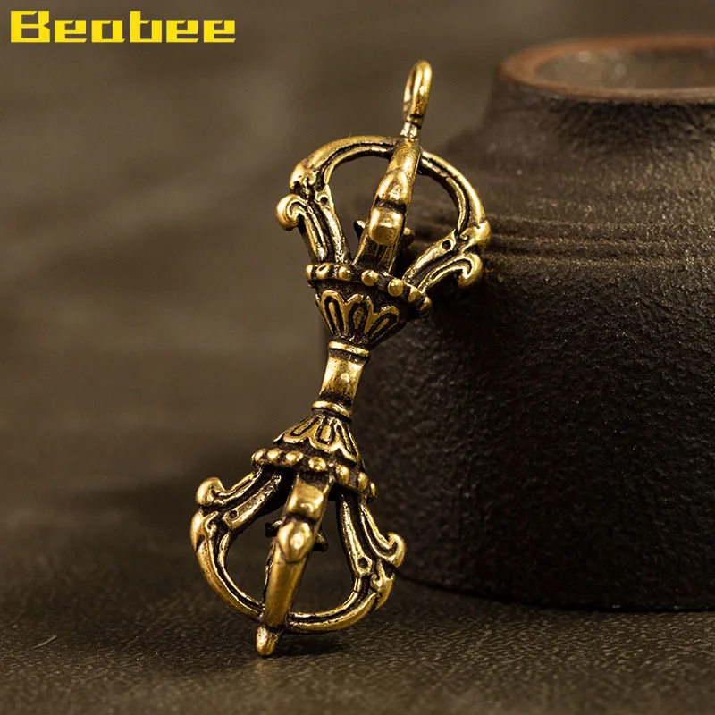 

Vintage Brass Nine Strand Vajra Pestle Keychain Pendant Handmake Precision Demon Subduing Pestle Copper Key Chain Hanging Gift