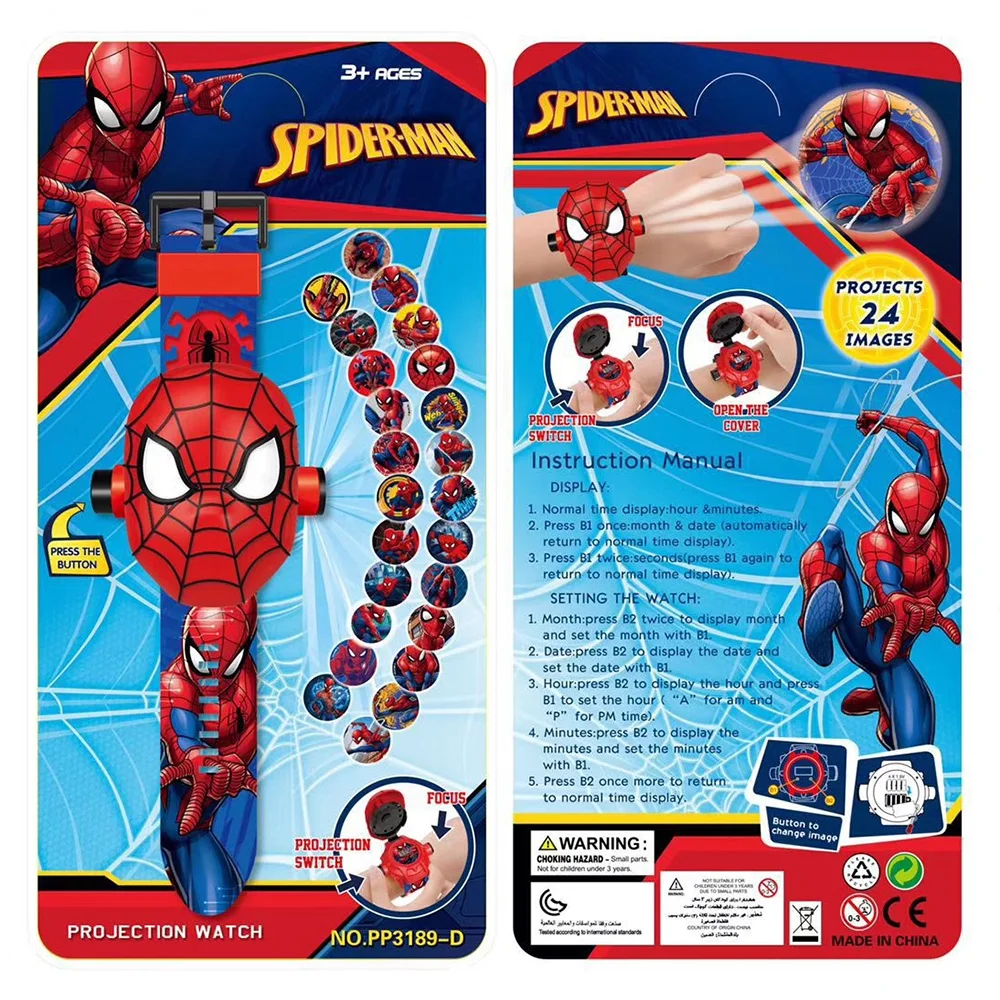 Spider-Man Детские часы с 3D рисунком, Железный человек, Человек-паук, Минни, Хелло Китти, Миньоны, аниме, фигурки маленьких детей, игрушки для мальчиков и девочек - Цвет: Spider-Man