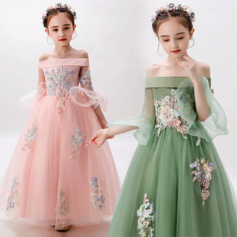 Flower First Communion Lace Princess Girl Dress Baby Wedding Evening Long Elegant Party Costume Kids For Girls | Свадьбы и торжества