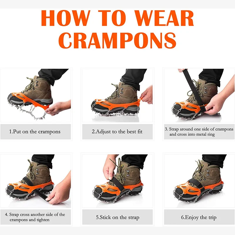 

19 Teeth Claws Stainless Steel Nails Spikes Footwear Ice Traction System Crampons Safe Non-slip Shoe Cover Climbing Accessories