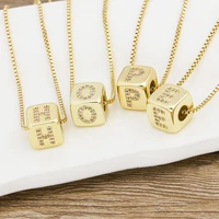 aibef new hot sale diy alphabet cube pendant necklace long chain gold letter necklace for women initial family name jewelry gift