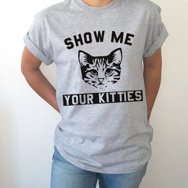 Покажите мне с изображением котенка Футболка короткими рукавами и круглым