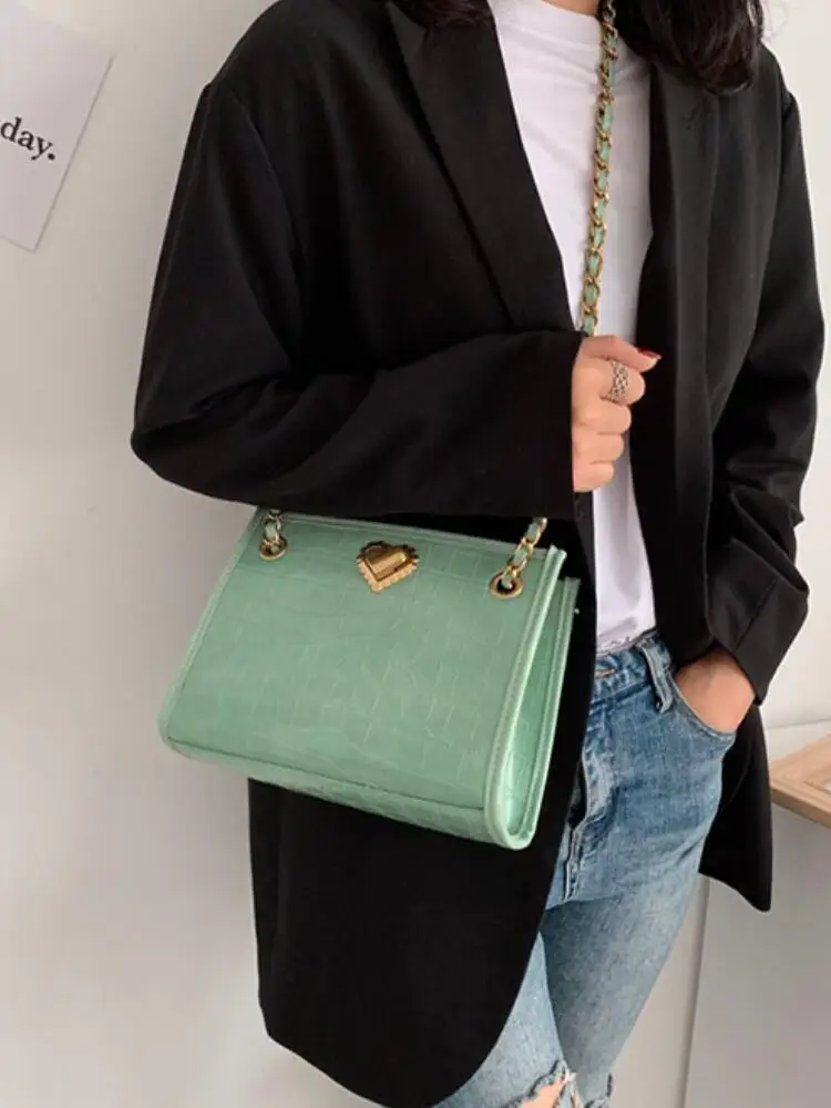 

Elegant Female Stone pattern Tote bag 2019 New Quality PU Leather Women's Designer Handbag Lock Chain Shoulder Messenger bags