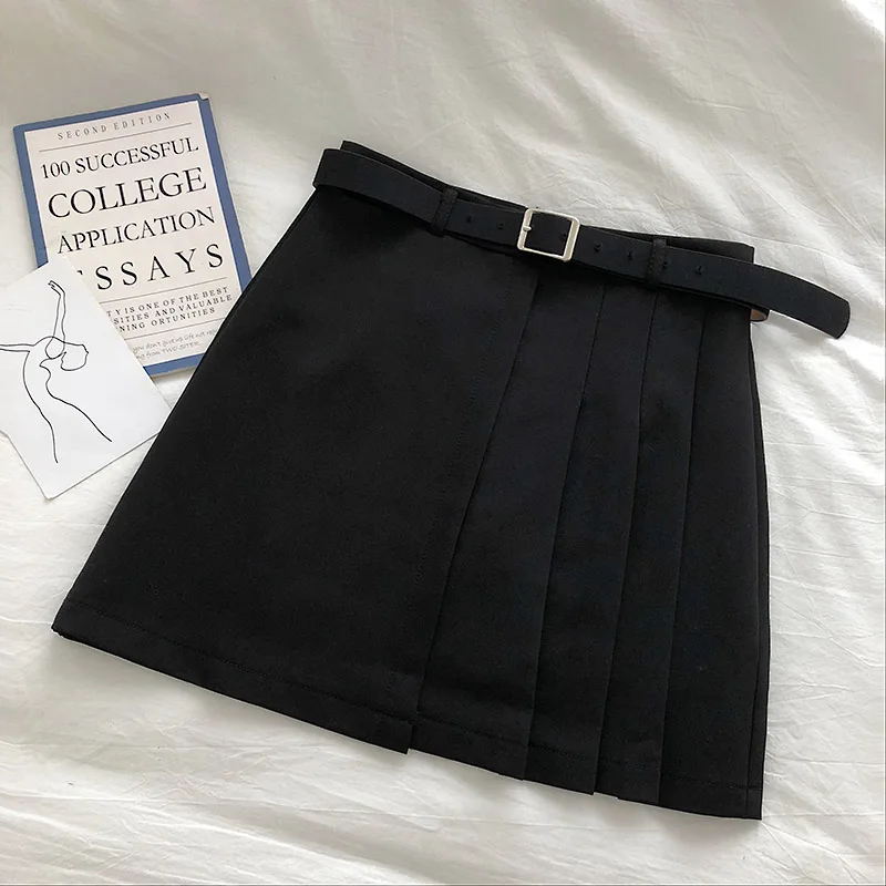 Женская летняя одежда 2023, плиссированная трапециевидная мини-юбка составного кроя с высокой талией, черная, серая, в стиле преппи, корейская мода, юбка в стиле Харадзюку