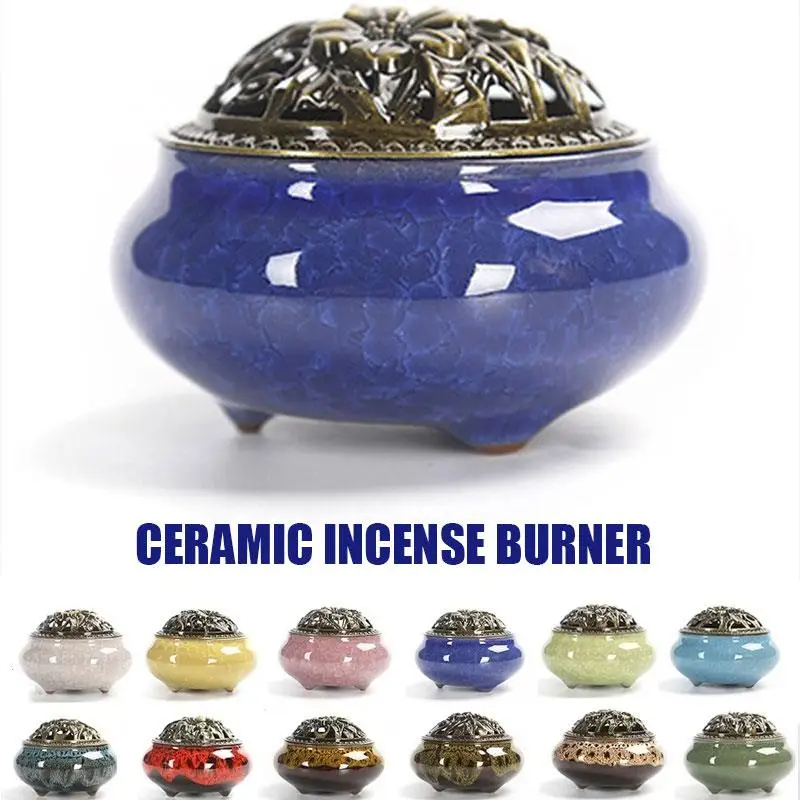 

Retro Porcelain Censer Cone Sandalwood Incense with Copper Cover Durable Hotel Censer Burner Classic Sleep Aid
