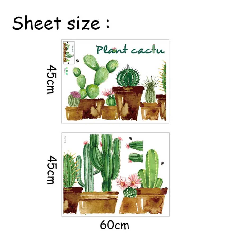 Домашняя мультяшная зеленая Настенная Наклейка С КАКТУСОМ искусство для